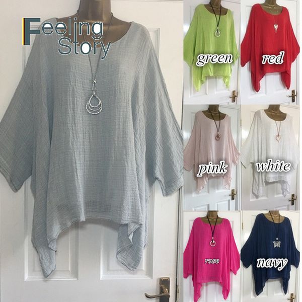 

casual tunics 5x plus size batwing sleeve womens blouses loose solid o neck half sleeve linen shirt women asymmetric blouse, White