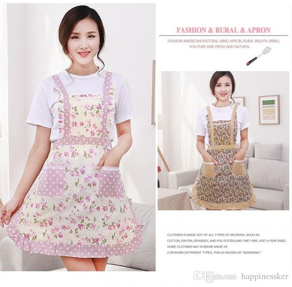 Mulheres avental com bolso Cozinhar Ruffle Chef Floral Kitchen Restaurant Princesa Avental poliéster Kindergarten Clothes Bib com bolsos 20Pcs