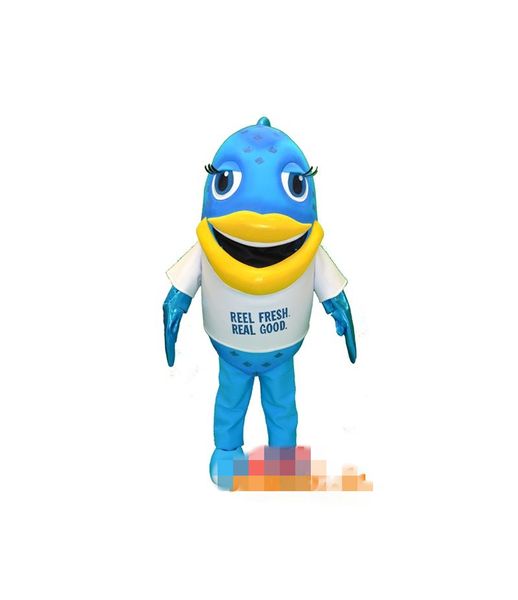 

custom blue fish mascot costume ing, Red;yellow