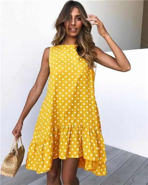 

женские асимметричные повседневные платья 2019 лето сексуальный рукавов boho пляж платье повседневный сыпучие dot оборками a-line платье ves, Black;gray