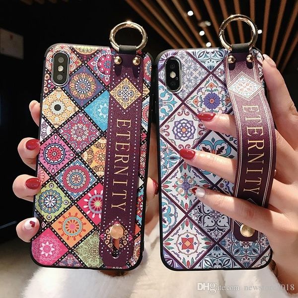 

ell wrist strap soft tpu phone case for samsung galaxy s10 s9 s8 plus note 8 9 cases vintage flower leopard print holder cover