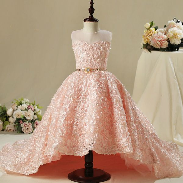 

floral lace baby girl dress long trailing baptism gown newborn princess 1st year birthday party wedding infant pageant clothing, Red;yellow