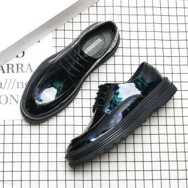 

dress patent leather shoes increase thick bottom wedding party shoes mens brogue business office oxfords flats a57-54, Black