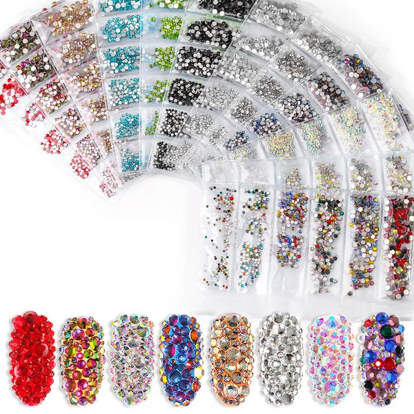 1300pcs 6 formati / borsa vetro fondo piatto nail art strass AB pietre di cristallo decorazioni nail art strumenti glitter per unghie acriliche