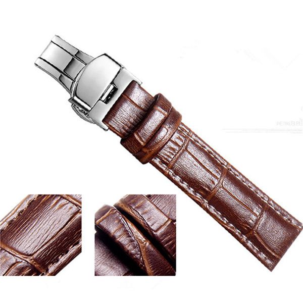 

2020 watch band guaranteed 100% genuine leather watch strap bamboo pattern wooden box suit leather strap watch accessories, Black;brown
