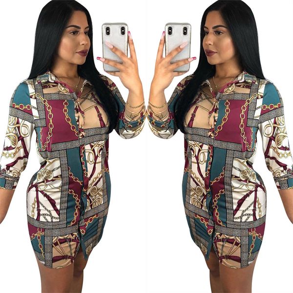 

Women Big Chains Designer Shirt Dress Spring Summer Clothes Fashion Casual Dresses Single Breasted Clothing