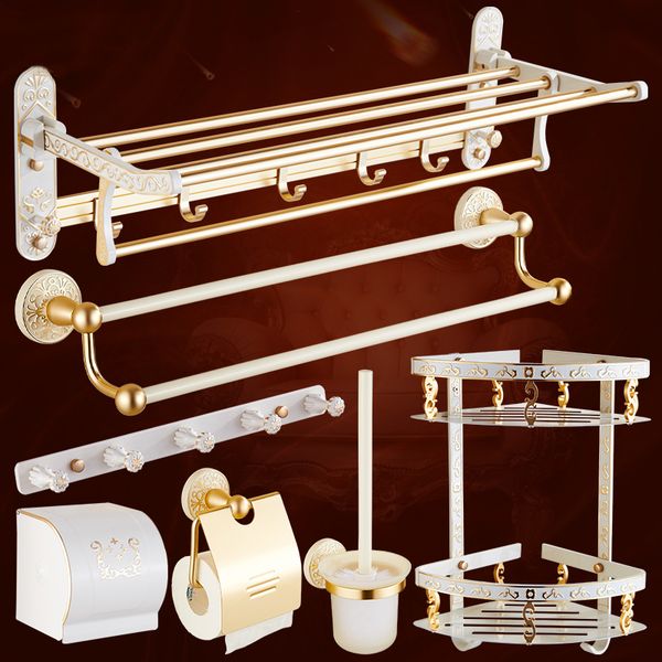 

lvory white paint space aluminum bathroom hardware set paper holder towel bar robe hooks toilet brush holders shelves