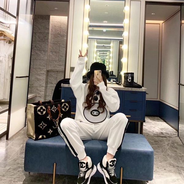 

2019 tracksuit women two piece outfits swaters jackets pants 2 pics set 191125-rr324#7323, White;black