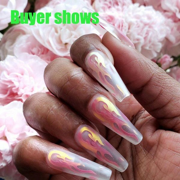 

holographic nail foil flame nail art transfer sticker water slide art decal candy color, Black