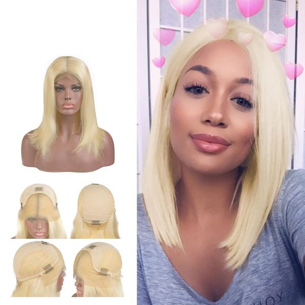 

beauty blonde lace front wig pre plucked with baby hair 613 lace front human hair wigs straight virgin hair, Black