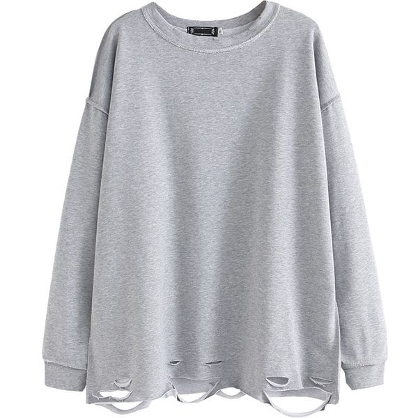 

women long sleeve sweatshirt 2020 spring pullover large size hem hole hoody for female loose s65-2004, Black