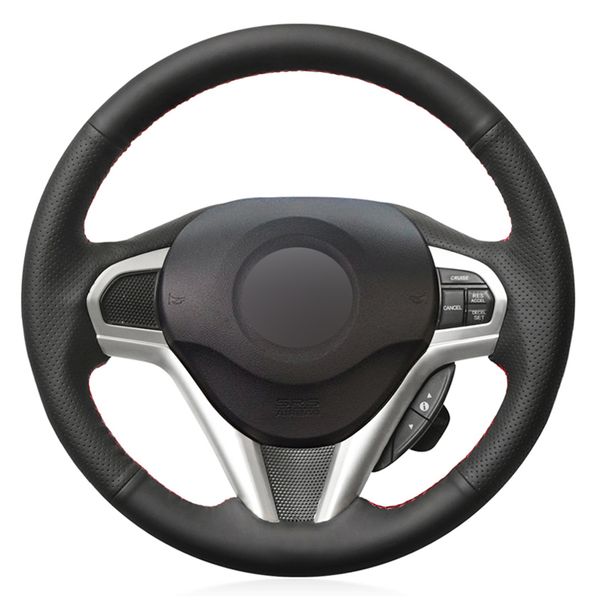 

black pu faux leather hand-stitched car steering wheel cover for cr-z crz 2011 2012 2013 2014 2015 2016