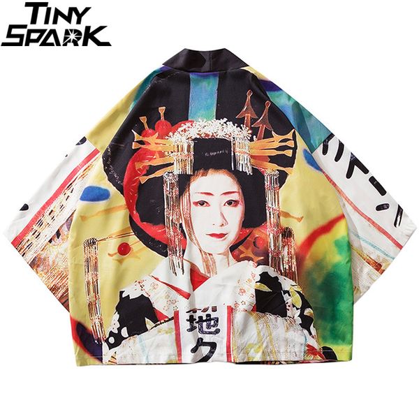 

2019 японская куртка кимоно гейши с набивным рисунком harajuku хип-хоп мужчины японский стиль уличная куртка летняя тонкая одежда свободные, Black;brown