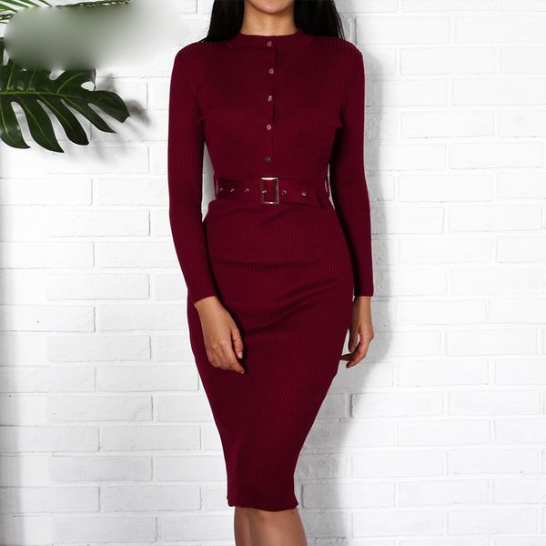 

summer dress woman dresses women midi sweater dress autumn winter new fashion button long sleeve pencil knitted women dress black red, Black;gray