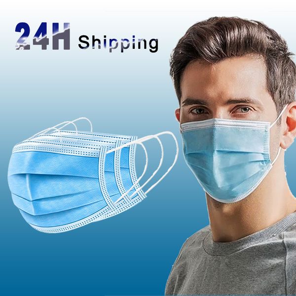 

12 hours factory shipping dhl/fedex/ups ce fda non-woven real 3 layers mask dust-proof masks disposable face mask anti-drople facial mask