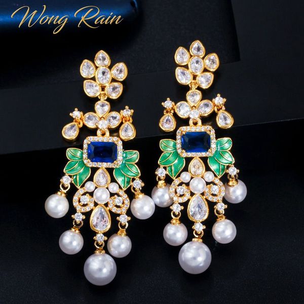 

wong rain bohemian 100% 925 sterling silver created moissanite sapphire gemstone drop dangle earrings fine jewelry wholesale, Golden;silver