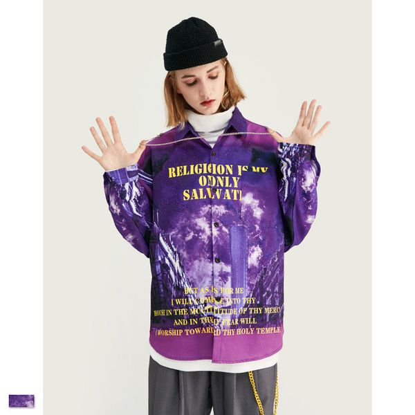 

seveyfan men's fashion streetwear shirts full printed oversized hip hop long sleeve shirts men/women blous r3130, White;black