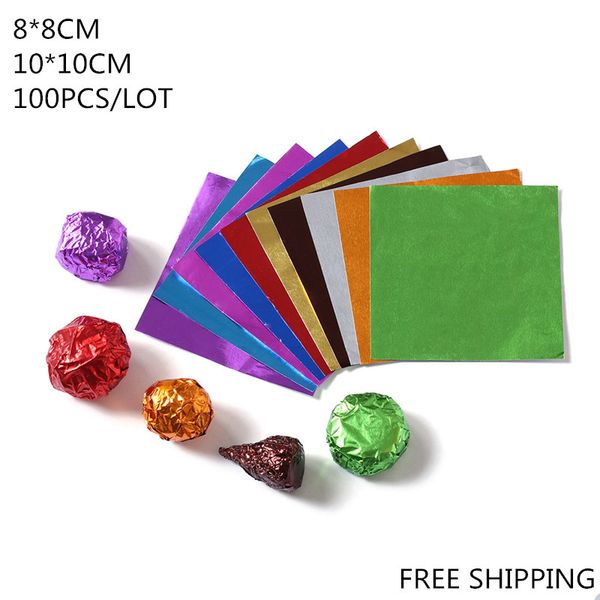 

aluminum foil diy chocolate candy package paper foil paper chocolate lolly wrappers square 9colours 100pcs/lot