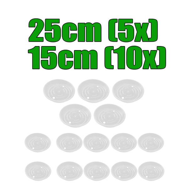 

2 set 15-piece 15&25cm clear flower plant pot saucer drip trays bpa free