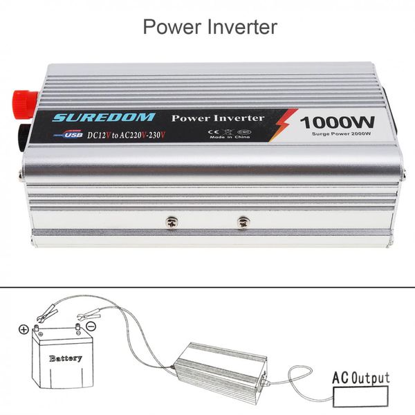 Freeshipping 1000 W DC 12 V 24 V para AC 220 V 110 V USB Power Inverter Power Adapter Carregador Universal Conversor de Tensão Açúcar 2000 W