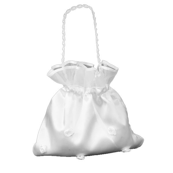 

white bridal bridesmaid satin flower decorated dolly bag handbag (flower pearl