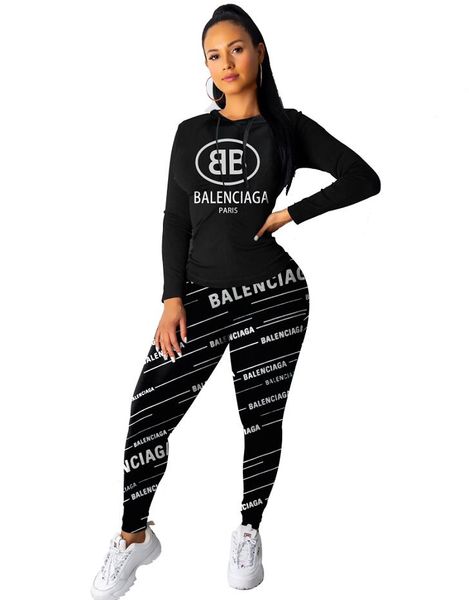 

black letter print tracksuits women two piece set new design hooded collar and tight pants suit jogger set casual 2pcs sports suit, Gray
