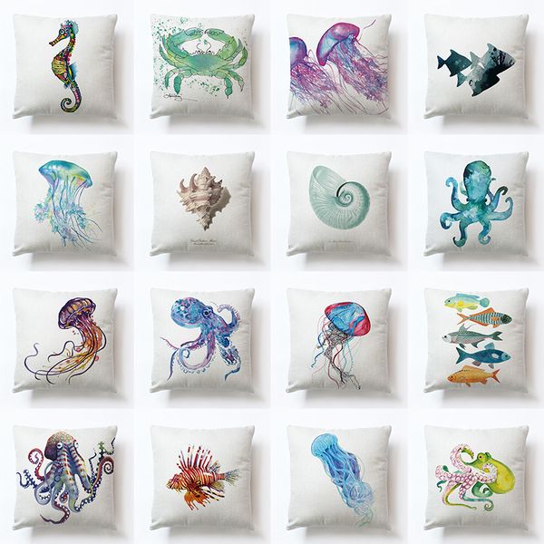 

rubylove sea turtle printed cotton linen cushion cover marine ocean sea horse home decor pillowcase ocs sofa pillow cover