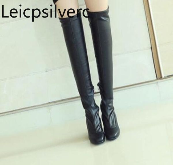 

women's boots winter new style square head zipper thick heel mid heel women's over the knee boots plus size 32-46, Black