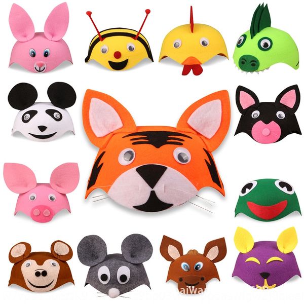 

kindergarten children's animal rabbit frog crow tiger dogpig bird kindergarten hat children's performance cap cartoon performance, Yellow