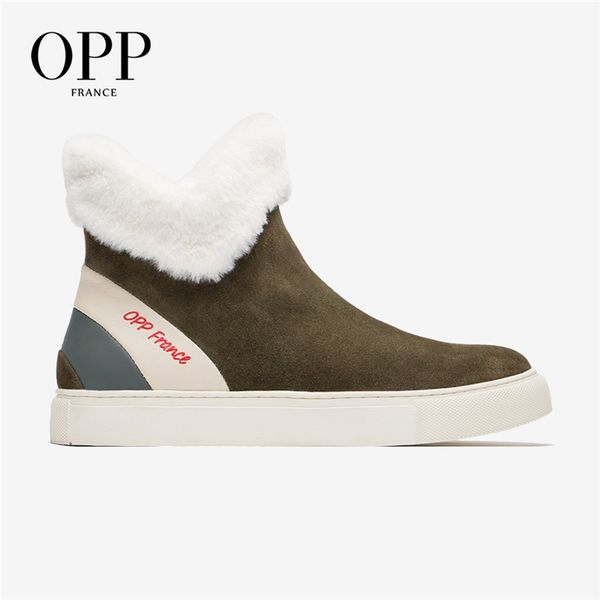 

opp 2020 men boots anti-skidding leather shoes opp popular comfy spring autumn men shoes short plush snow boots durable outsole, Black