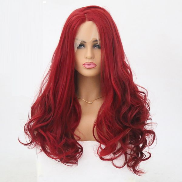 

rongduoyi synthetic lace front wigs for women red long natural wavy heat resistant fiber hair middle part daily use coaplay wigs, Black