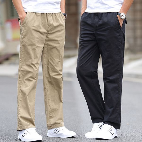 

mens designer cotton loose middle-aged straight pants thin large size dad casual pants, Black