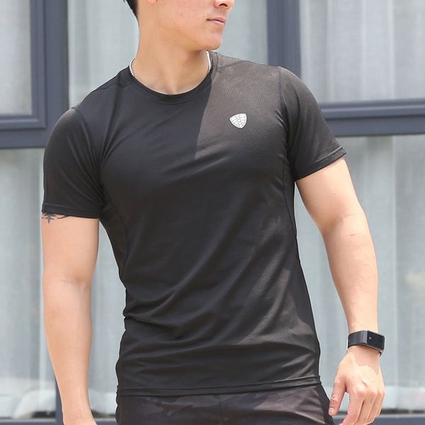 

man quick-drying clothes t-shirt sports outdoor running short sleeves ahpu, Black;blue