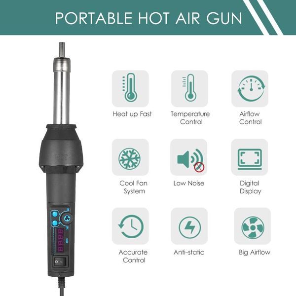 

15pcs портативный цифровой hot air gun пистолет горячего воздуха ручной тепла вентилятор воздухонагревателя с 8 насадки 6 пайка assist инстр