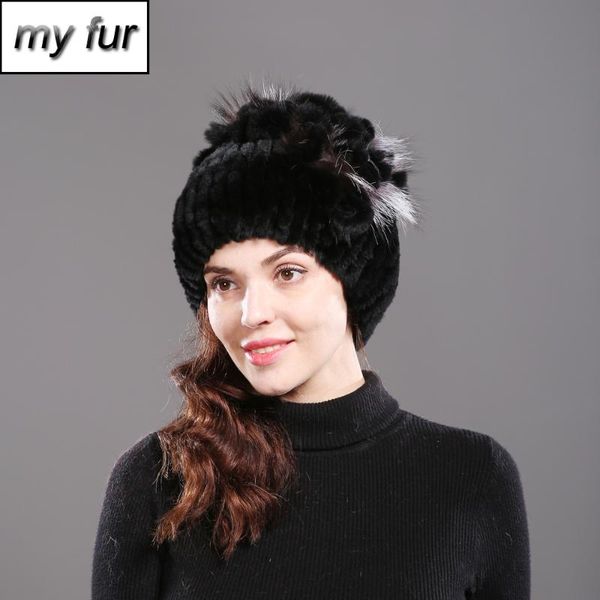 

new real rex fur hat women winter warm handmade knit 100% natural rex fur caps with skullies beanies hats, Blue;gray