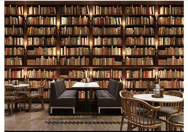 

papel de parede custom 3d silk p mural wallpaper 3d bookshelf bookcase background wall sticker wallpaper for walls 3d