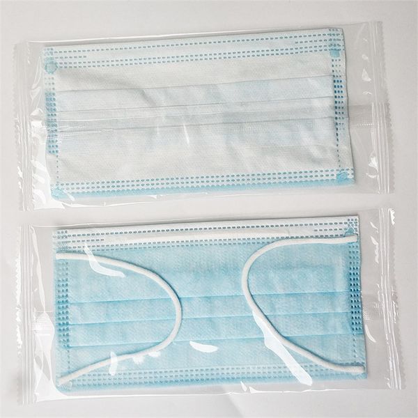 

1PCS in one OPP bag individually wrapped size 17.5*9.5CM 3 Layer Non-woven Thickened Disposable protective face masks blue color for adult