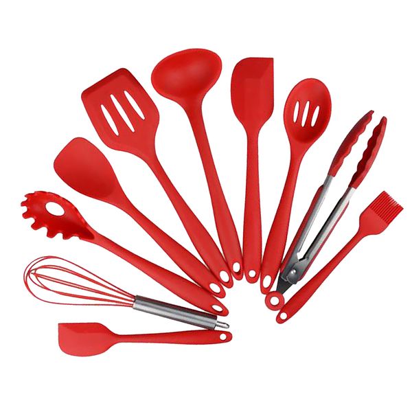 

10 pieces kitchen utensil set silicone spoon baking cooking baking tools