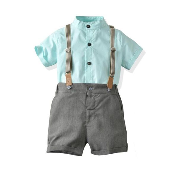 

baby boy clothes boy cotton shirts with overalls children fashion gentleman sets kids casual outfits, White
