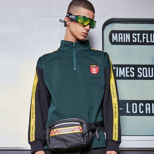 

color block patchwork embroidery fleece hoodies mens 2019 winter hip hop casual sweatshirts fashion streetwear f498, Black
