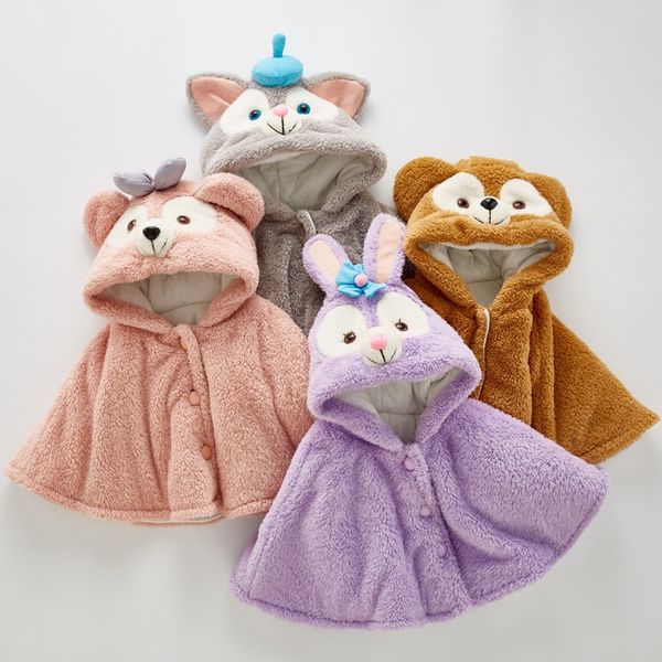 

winter new kids girls cute cartoon hooded velvet cloak, Blue;gray