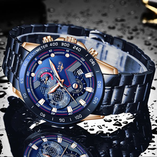 

lige men watch brand luxury blue all steel wrist watch chronograph army military waterproof quartz watches relogio masculino, Slivery;brown