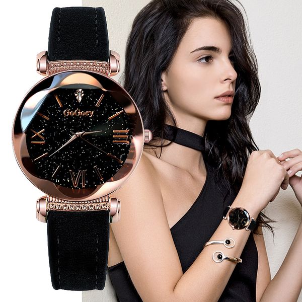 

gogoey brand watch women ladies watch starry sky leather band watches for women relojes para mujer clock zegarek damski, Slivery;brown