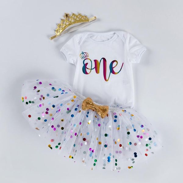 

toddler baby girls letter outfits newborn infant short sleeve romper sequins dot skirt set kids outfit roupa infantil menina, White