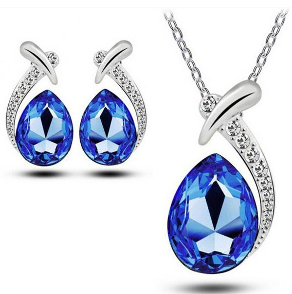 

20 шт. новое поступление мода австрийский хрусталь ожерелье серьги капли воды ожерелье ювелирные изделия серьги комплект k5508, Silver