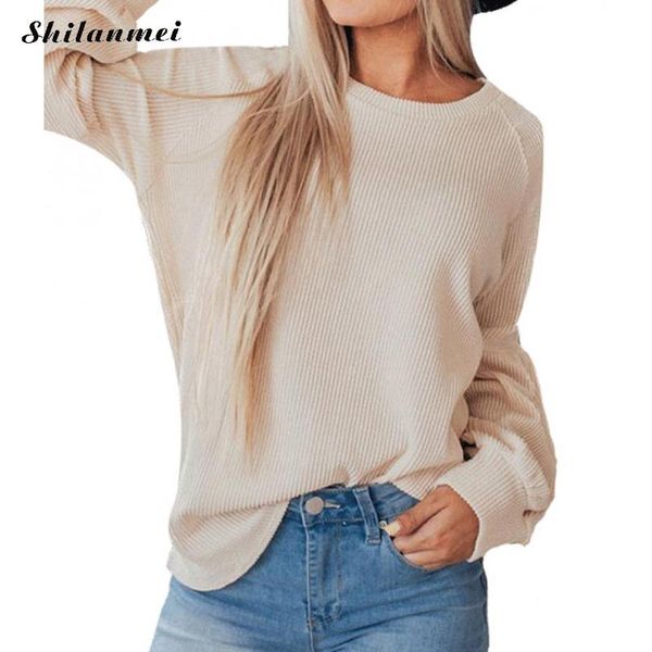 

2019 new autumn long sleeve women sweater knitted pullover o neck loose causal solid color fashion winter jumper sweater jumper, White;black