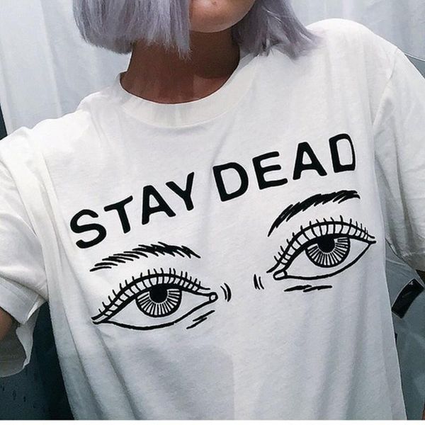 

new women t shirt summer new fashion printed stay dead letter round neck girl lady t-shirt casual, White