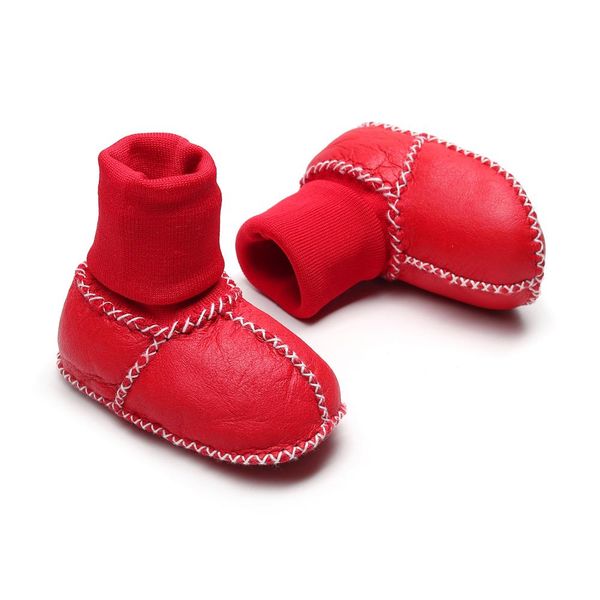 

cute genuine leather newborn baby socks kids baby girls boys anti-slip winter warm socks slipper shoes boots christmas gifts, Black;grey