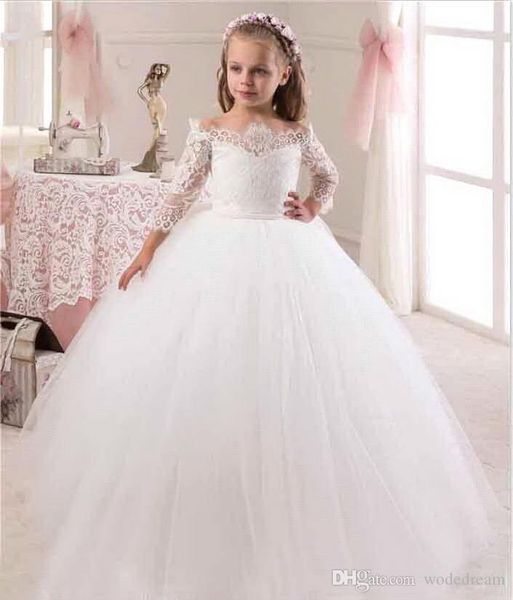 

princess ivory a line satin flower girls dresses 2019 open back long sweep train kids first communion dresses for weddings, White;blue