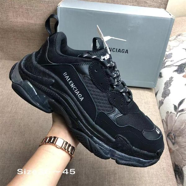

women men luxury 17fw dad casual shoes crystal bottom triple-s leisure shoes sneakers for men vintage old grandpa trainer chaussure, Black